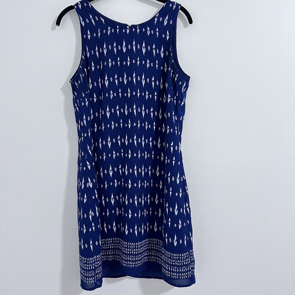 Kenar Navy Blue Printed Shift Dress Size 8 Pink Design Lightweight Summer Casual